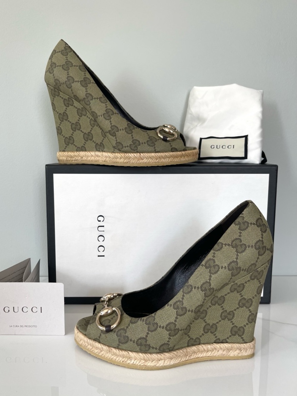 NEW IN BOX GUCCI GG LOGO MONOGRAM WEDGES